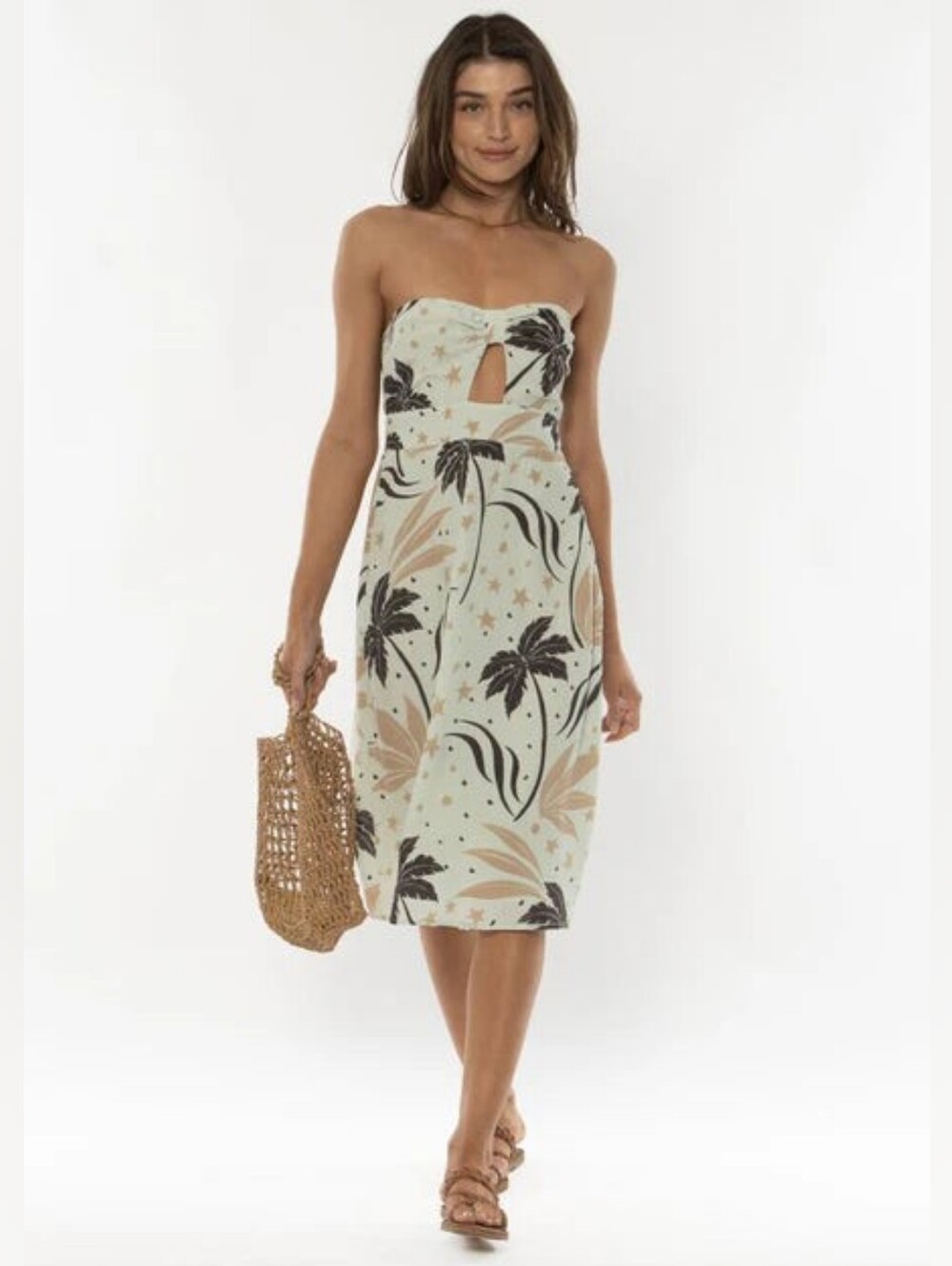 NWT Amuse Society Strapless Tropical Print Midi Dress in Mint Green In Medium